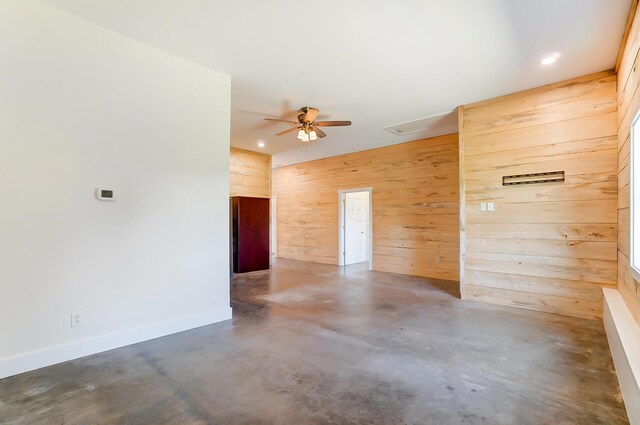 9730 Lancaster Kirkersville Rd NW, Baltimore, OH 43105 - empty room featuring recessed lighting, wooden walls, a ceiling fan, and finished concrete floors