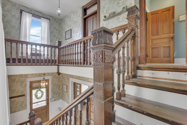 328 Pearl St, Jackson, OH 45640 - stairway with wallpapered walls