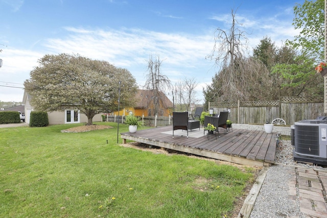 328 Pearl St, Jackson, OH 45640 - view of yard with a fenced backyard, a wooden deck, and cooling unit