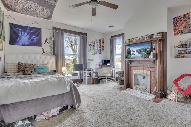328 Pearl St, Jackson, OH 45640 - bedroom with carpet, visible vents, a ceiling fan, and multiple windows