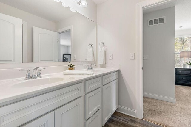 2418 Home Rd, Powell, OH 43065 - full bath with double vanity, visible vents, baseboards, and a sink