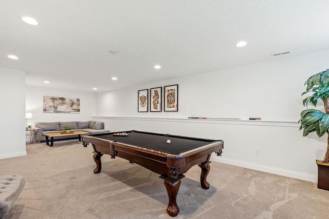 2418 Home Rd, Powell, OH 43065 - recreation room featuring pool table, carpet, baseboards, visible vents, and recessed lighting