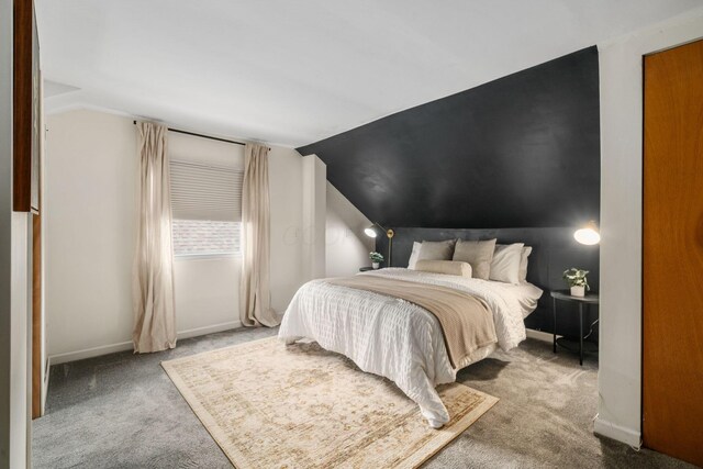 876 Palmer Rd, Columbus, OH 43212 - bedroom with baseboards, carpet flooring, and vaulted ceiling