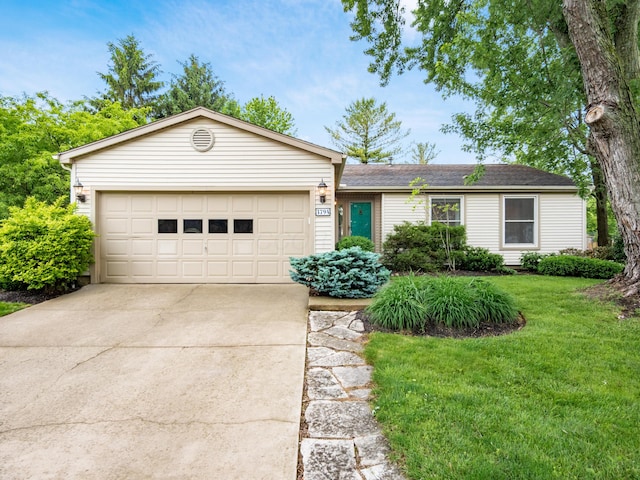 3794 Bridle Ct, Columbus, OH 43221 - ranch-style home with concrete driveway, a front yard, and an attached garage