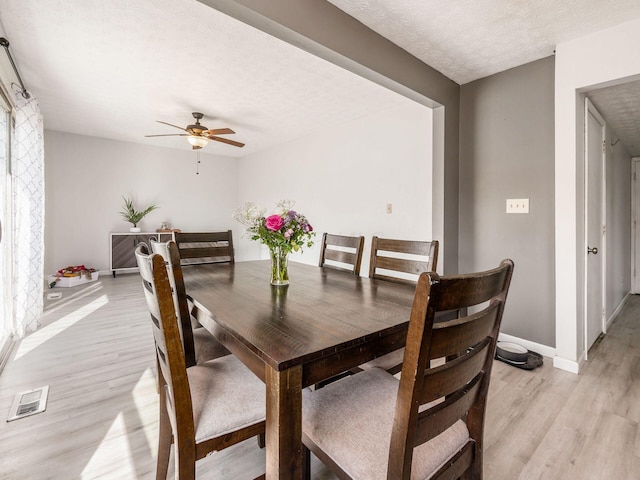 5407 Davidson Rd, Hilliard, OH 43026 - dining area with baseboards, a ceiling fan, light wood-type flooring, and visible vents