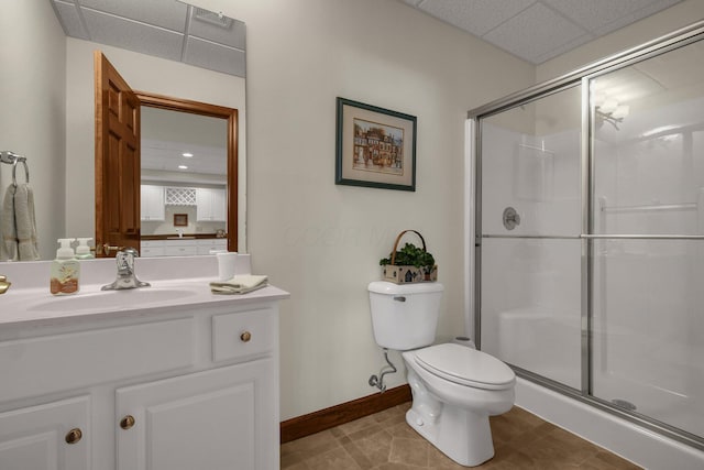 12372 Brook Forest Cir NW, Pickerington, OH 43147 - full bath with toilet, a stall shower, a paneled ceiling, and vanity