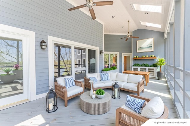 29740 Blosser Rd, Logan, OH 43138 - wooden terrace with ceiling fan and an outdoor living space