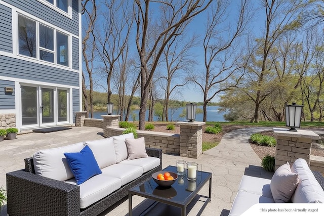 29740 Blosser Rd, Logan, OH 43138 - view of patio / terrace with a water view, outdoor lounge area, and french doors
