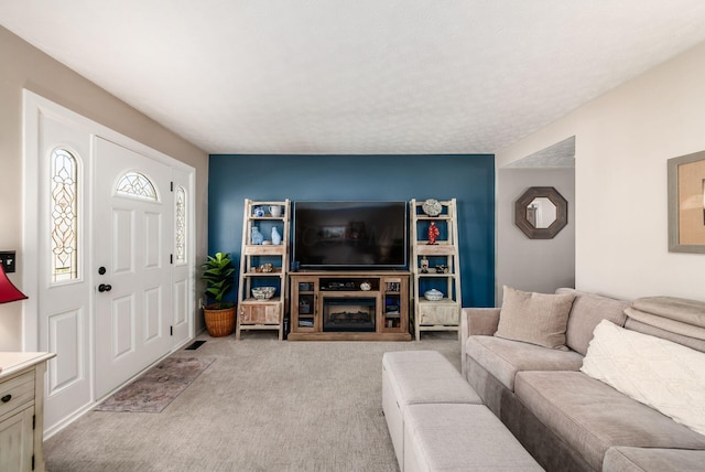 living room featuring carpet