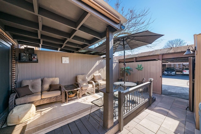 deck featuring an outdoor hangout area and outdoor dining area