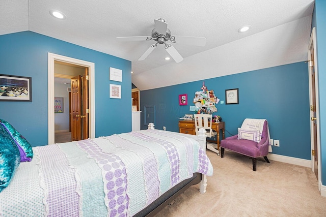 6707 Meadow Glen Dr S, Westerville, OH 43082 - carpeted bedroom featuring vaulted ceiling, baseboards, recessed lighting, and a ceiling fan