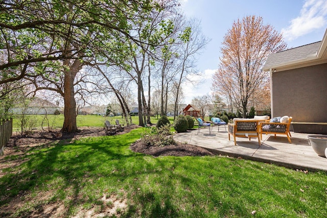 6707 Meadow Glen Dr S, Westerville, OH 43082 - view of yard featuring outdoor lounge area, a patio, and a playground