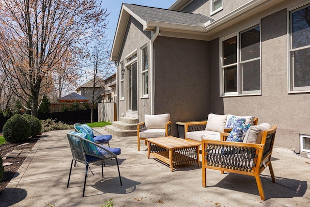 6707 Meadow Glen Dr S, Westerville, OH 43082 - view of patio featuring outdoor lounge area, fence, and entry steps