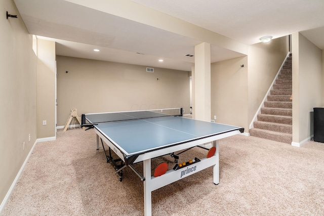 478 Riverbend Ave, Powell, OH 43065 - recreation room with recessed lighting, baseboards, visible vents, and carpet