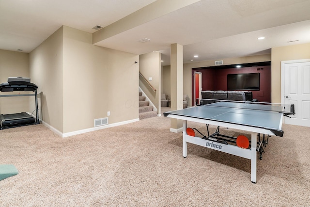 478 Riverbend Ave, Powell, OH 43065 - playroom with baseboards, carpet flooring, visible vents, and recessed lighting