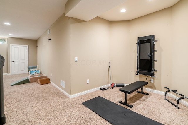 478 Riverbend Ave, Powell, OH 43065 - workout area with visible vents, baseboards, carpet floors, and recessed lighting