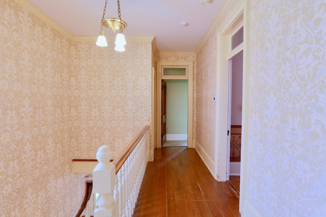 115 E Wheeling St, Lancaster, OH 43130 - corridor with wallpapered walls, dark wood-style flooring, and ornamental molding