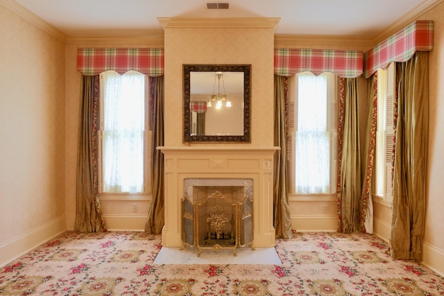 115 E Wheeling St, Lancaster, OH 43130 - unfurnished room with ornamental molding, healthy amount of natural light, a premium fireplace, and baseboards
