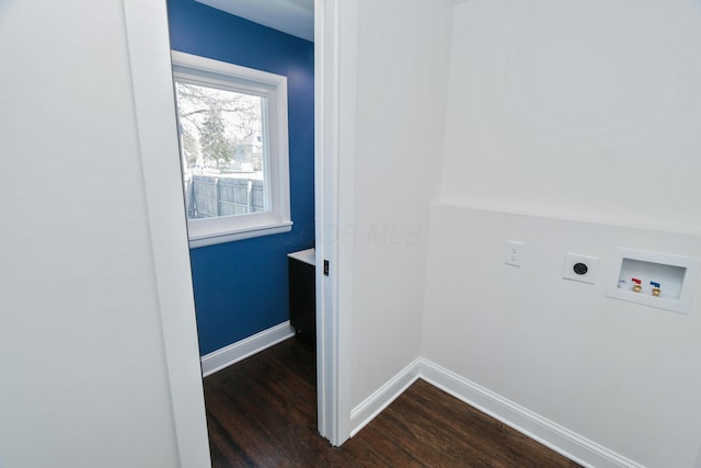 568 Cline St, Columbus, OH 43206 - clothes washing area featuring dark wood-style floors, hookup for an electric dryer, baseboards, hookup for a washing machine, and laundry area