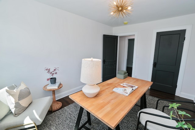 568 Cline St, Columbus, OH 43206 - office space with baseboards, a chandelier, and dark wood-style flooring