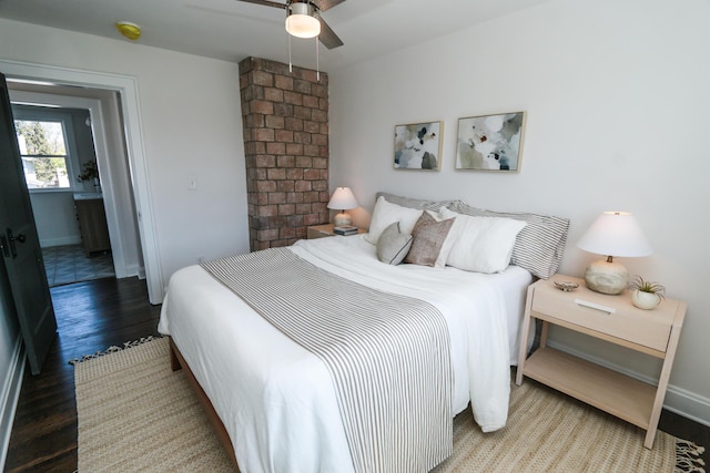 568 Cline St, Columbus, OH 43206 - bedroom featuring wood finished floors, baseboards, and ceiling fan