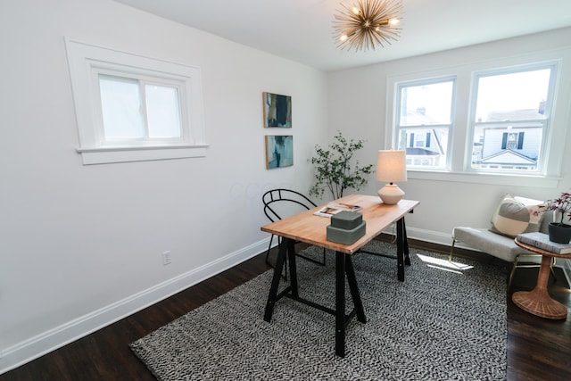 568 Cline St, Columbus, OH 43206 - home office with baseboards and dark wood-type flooring