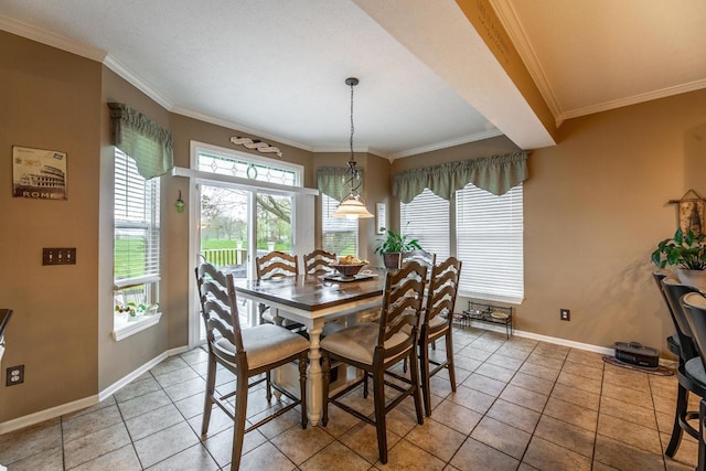 8181 Trail Lake Dr, Powell, OH 43065 - dining room with baseboards, ornamental molding, and light tile patterned floors