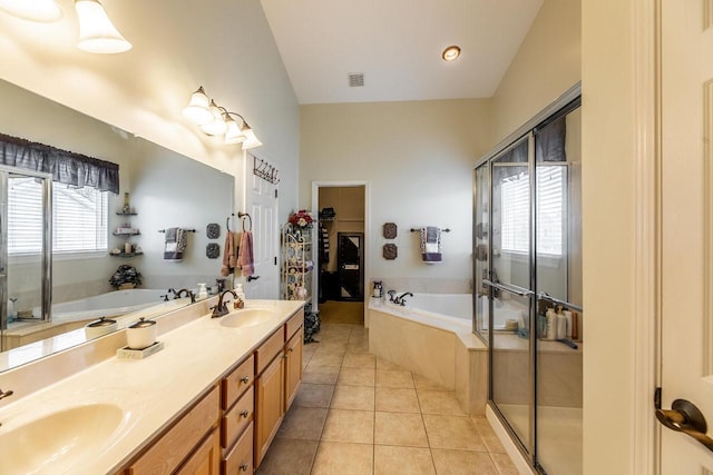 8181 Trail Lake Dr, Powell, OH 43065 - full bath featuring a garden tub, tile patterned flooring, and a sink
