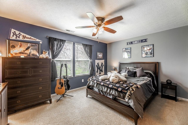 8181 Trail Lake Dr, Powell, OH 43065 - bedroom with a textured ceiling, baseboards, visible vents, and light colored carpet