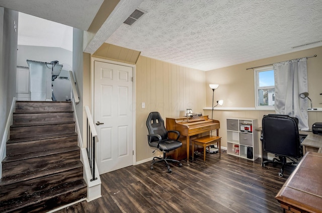 2495 Hingham Ln, Columbus, OH 43224 - office with wood finished floors, a textured ceiling, and wood walls