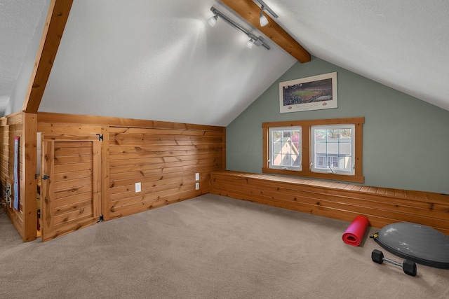 117 Fairfield Ave, Newark, OH 43055 - bonus room with wooden walls, carpet, and vaulted ceiling with beams