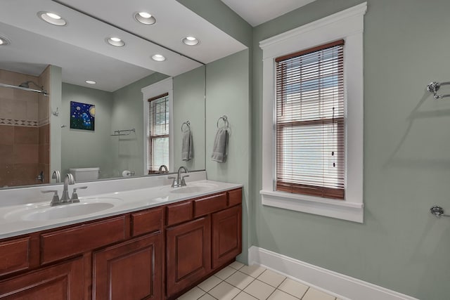 117 Fairfield Ave, Newark, OH 43055 - bathroom with recessed lighting, tile patterned floors, toilet, a sink, and baseboards