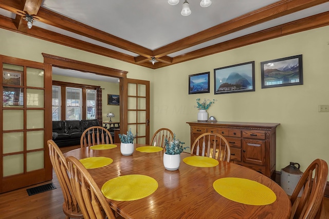 117 Fairfield Ave, Newark, OH 43055 - dining room with beamed ceiling, french doors, wood finished floors, and visible vents