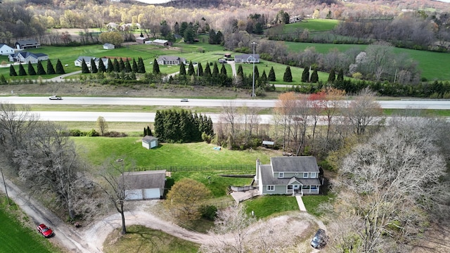 aerial view featuring a rural view