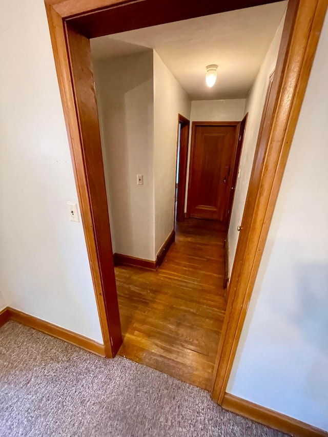 hallway featuring baseboards and carpet