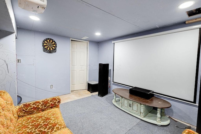 home theater with recessed lighting and carpet flooring