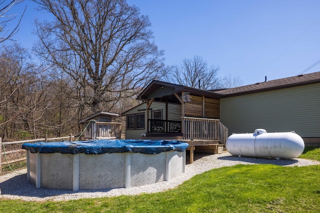 9704 Loudon St, Johnstown, OH 43031 - view of swimming pool with a lawn, a covered pool, and a deck