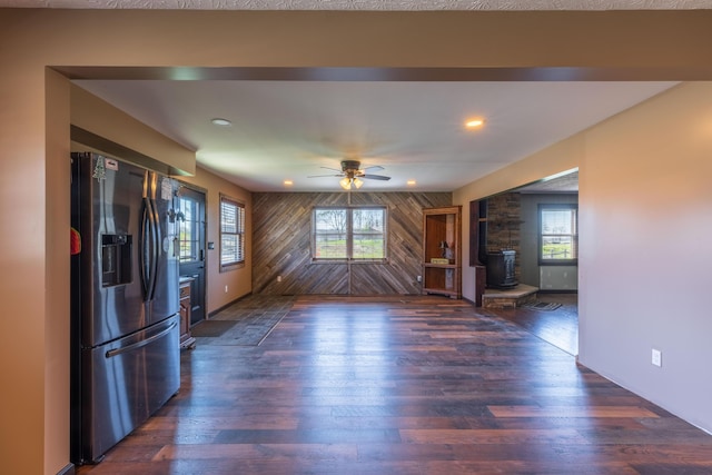 9704 Loudon St, Johnstown, OH 43031 - unfurnished living room featuring a wealth of natural light, recessed lighting, ceiling fan, and dark wood finished floors