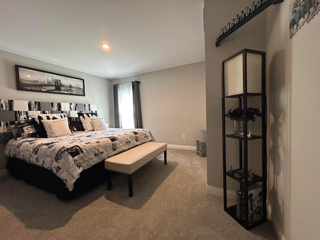 bedroom with baseboards, carpet floors, and recessed lighting