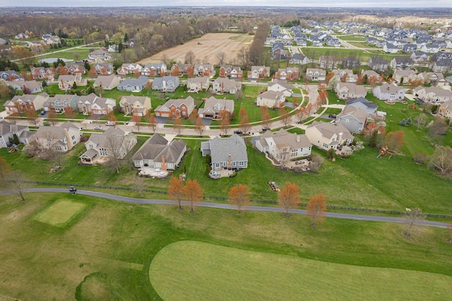 aerial view featuring a residential view and golf course view