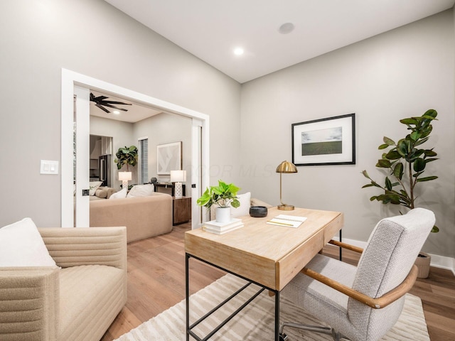 496 W 1st Ave, Columbus, OH 43201 - home office featuring light wood finished floors, recessed lighting, and baseboards