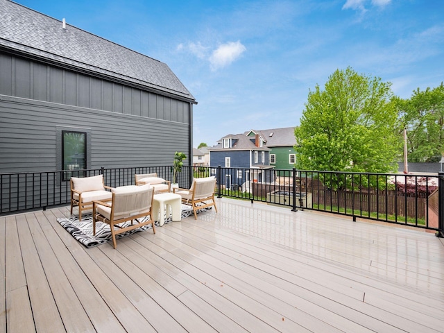 496 W 1st Ave, Columbus, OH 43201 - wooden deck featuring an outdoor living space and a residential view