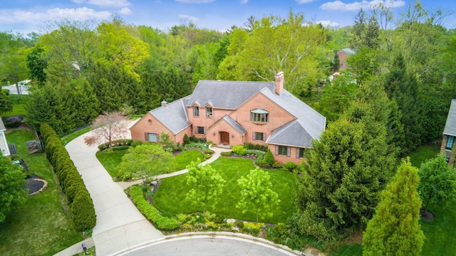 drone / aerial view with a forest view