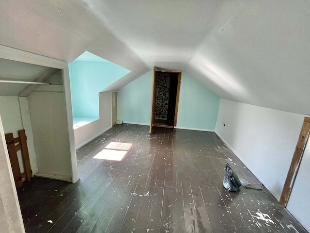 additional living space featuring vaulted ceiling and wood-type flooring