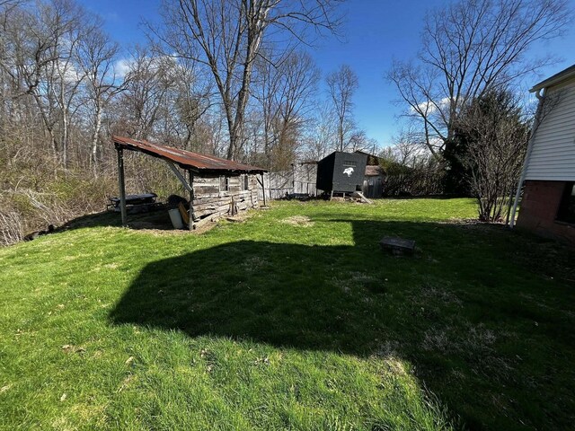 view of yard with an outbuilding