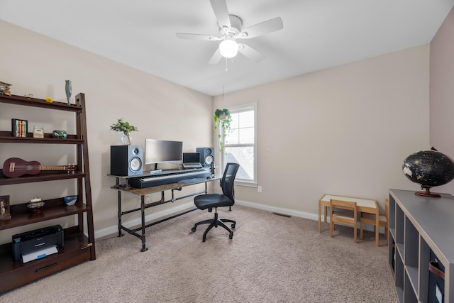 816 Kelburn Ln, Pickerington, OH 43147 - home office featuring visible vents, a ceiling fan, baseboards, and carpet