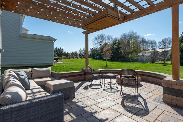 816 Kelburn Ln, Pickerington, OH 43147 - view of patio / terrace with a pergola and an outdoor living space with a fire pit