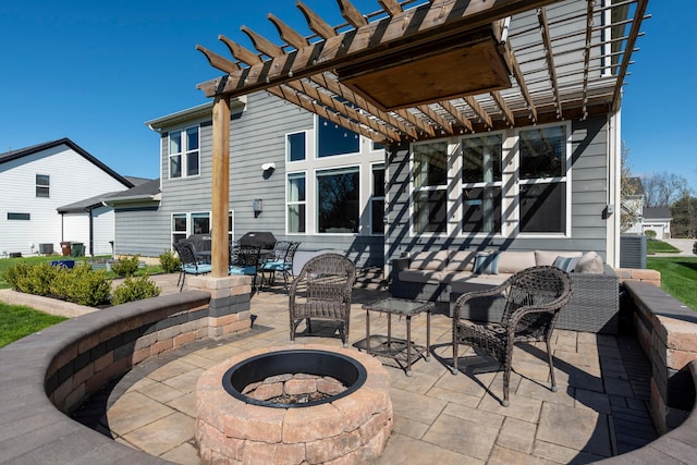 816 Kelburn Ln, Pickerington, OH 43147 - view of patio / terrace with a pergola and an outdoor living space with a fire pit