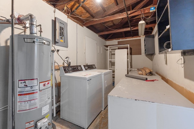 3434 Fishinger Rd, Columbus, OH 43221 - laundry room with electric panel, laundry area, independent washer and dryer, and gas water heater
