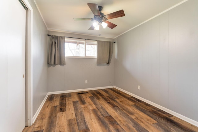 3434 Fishinger Rd, Columbus, OH 43221 - unfurnished room featuring crown molding, wood finished floors, ceiling fan, baseboards, and visible vents
